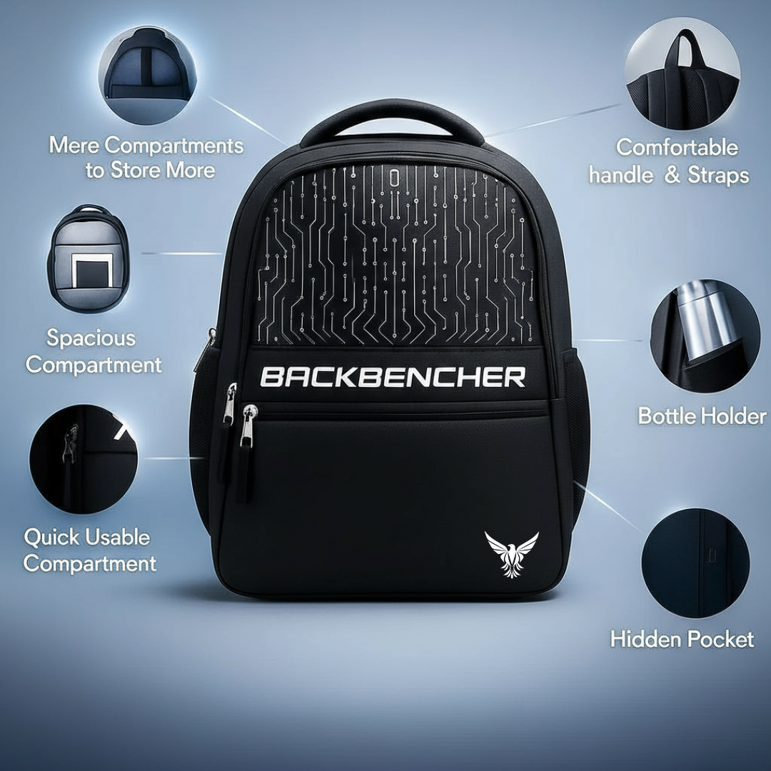 Urban Pro Backbencher Black Bag – 28L Laptop Backpack for College, Office & Travel