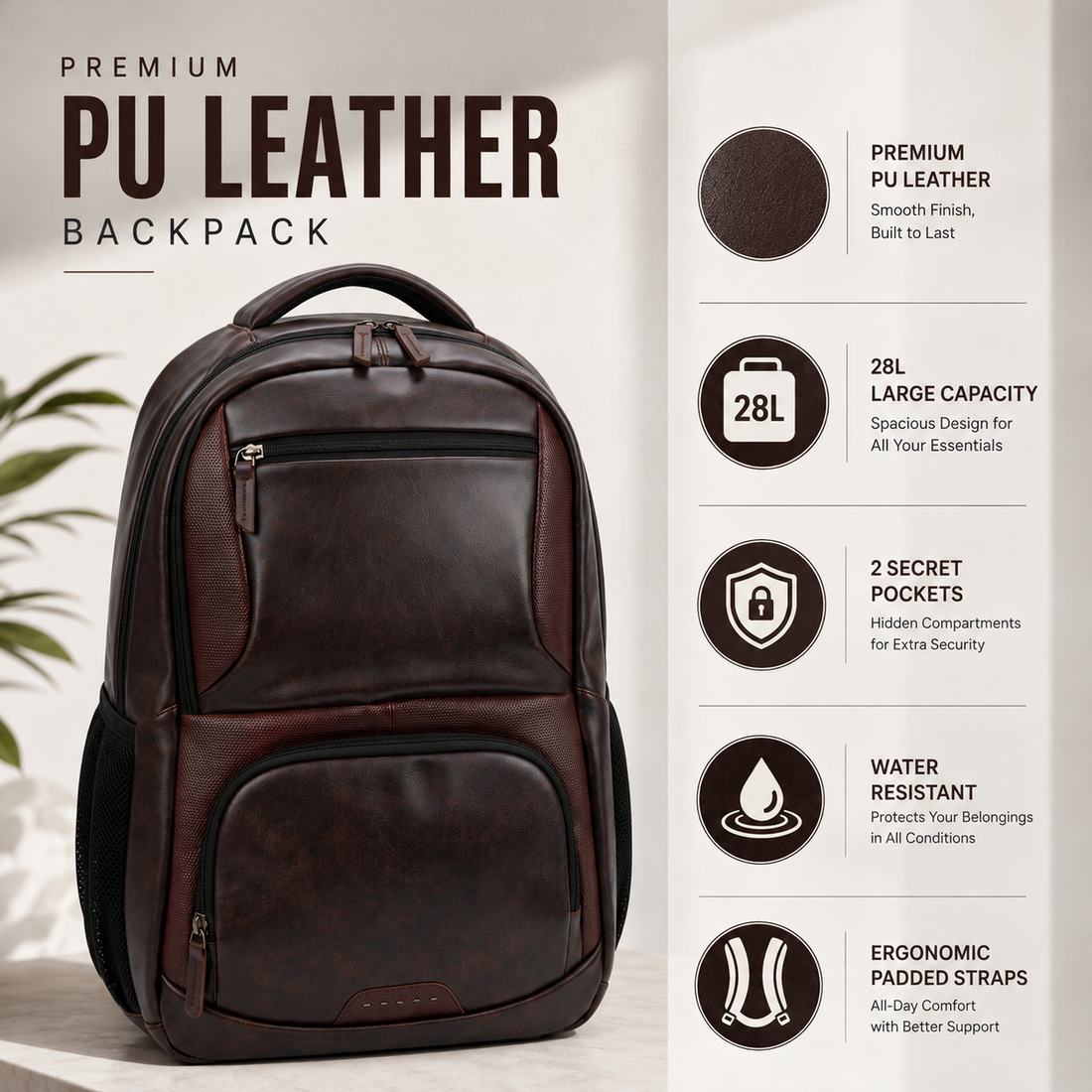 urban pro Brown Laptop Backpack for Men Stylish Office, College & Travel Bag 28 L Laptop Backpack