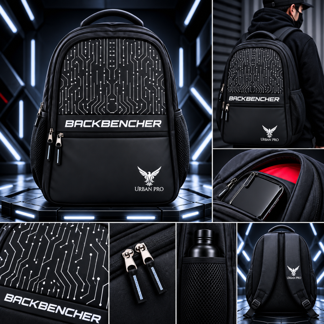 Urban Pro Backbencher Black Bag – 28L Laptop Backpack for College, Office & Travel