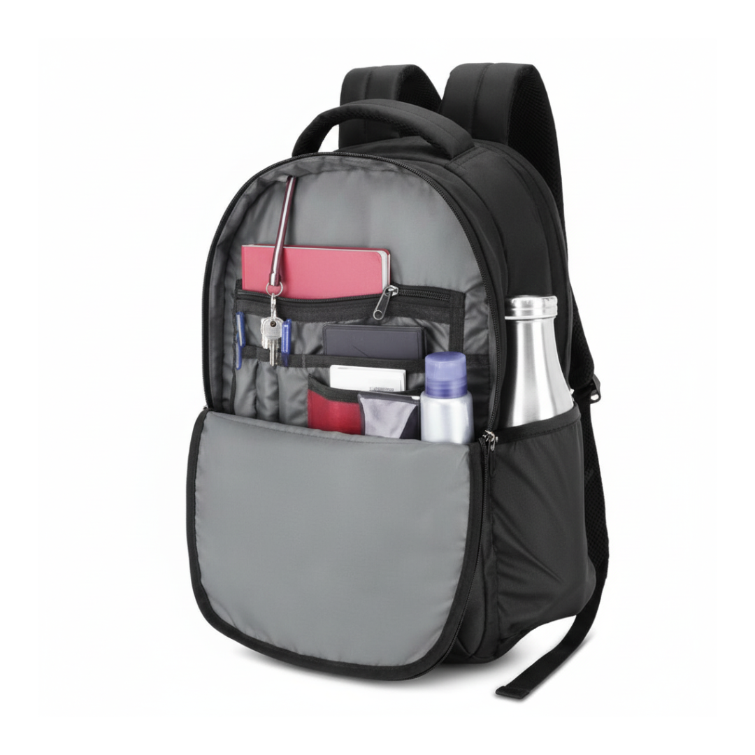 THE GANGSTER Unisex OWL EYES BACKBENCHER Casual Backpack, Free Size, Polyester - Premium Leather Like Material, 2 Compartments, 2 Hidden Pockets, Black